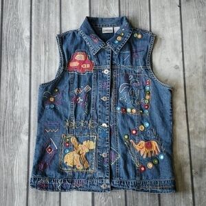 Y2K Chicos Denim Embroidered Vest Size 1 Medium